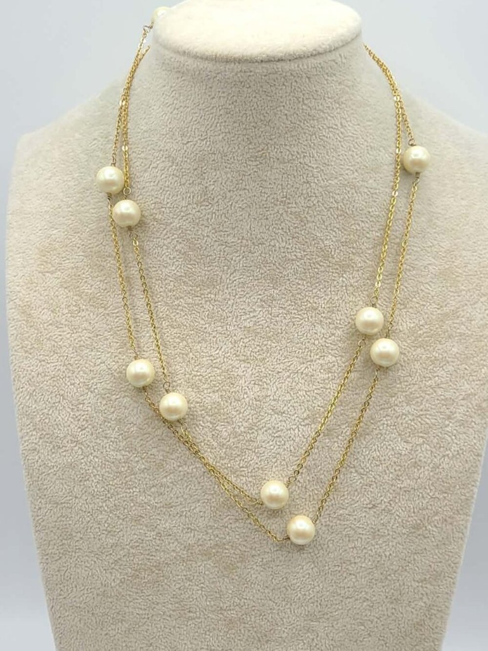 J Crew Delicate Gold Tone Necklace with Faux Pearl Stations